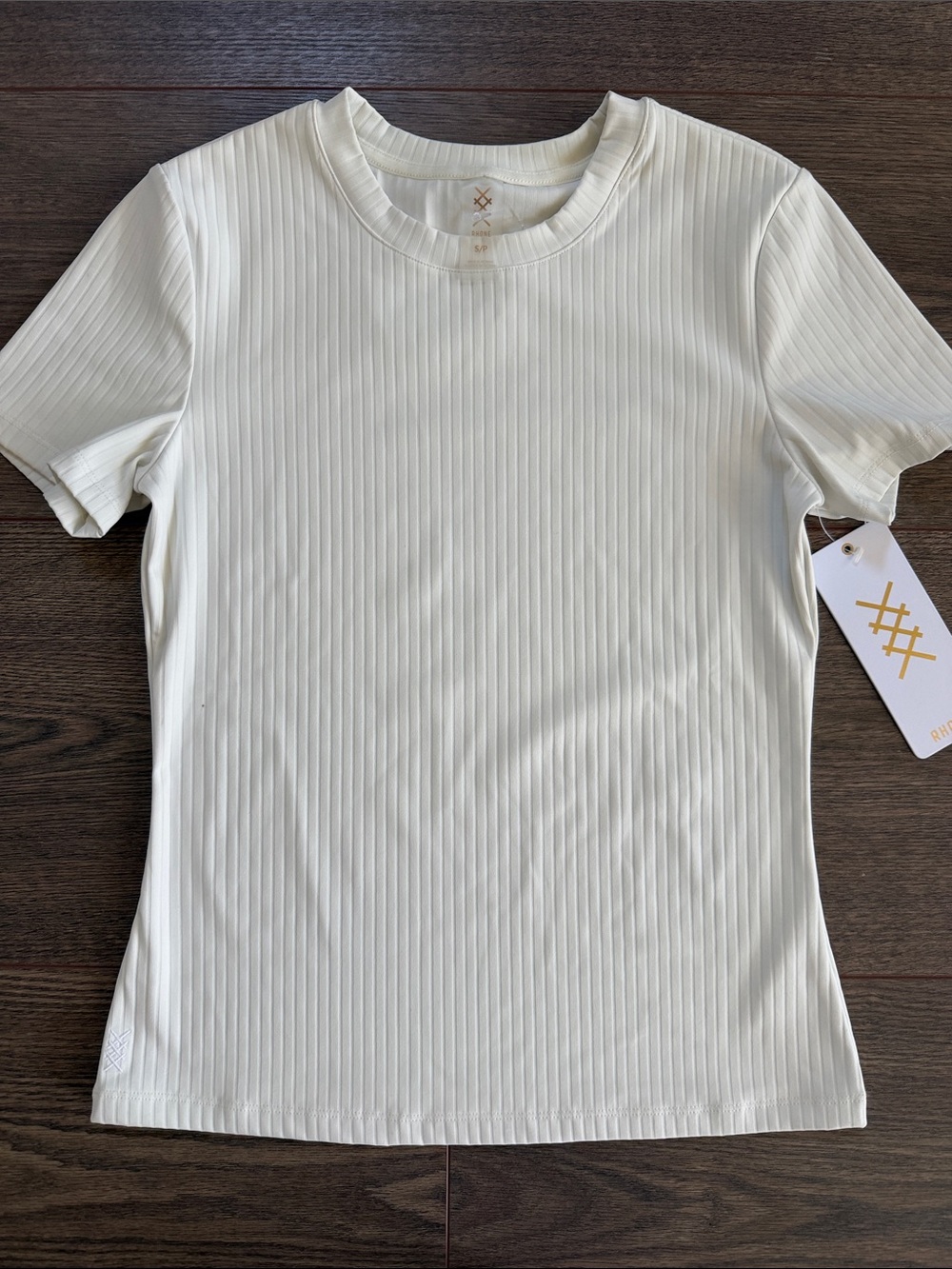 RHONE Women's Modern Ribbed Short Sleeve Tee White Shirt Small Yoga Athletic NEW